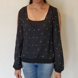 Bkack chiffon rhinestone top